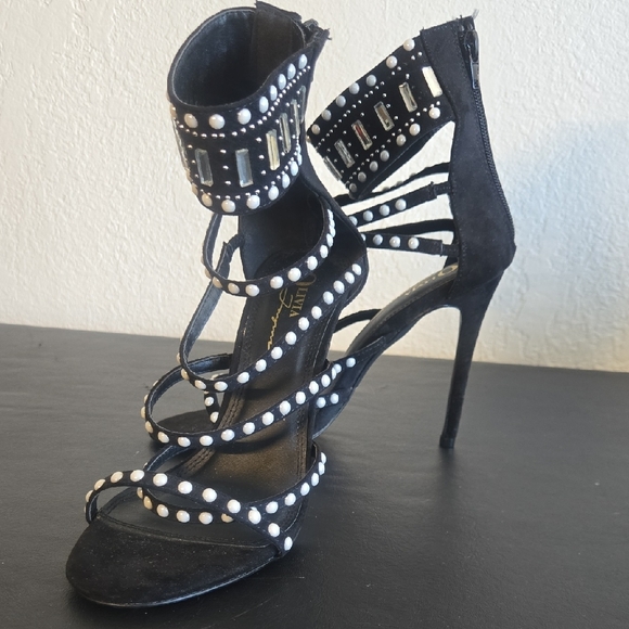 Chic Black Strappy Heels with Studded Details - Picture 10 of 10